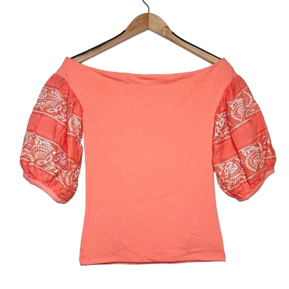 Free People | Women | Rock With It Coral Puff Sleeve Off Shoulder Top | XS - Picture 3 of 13